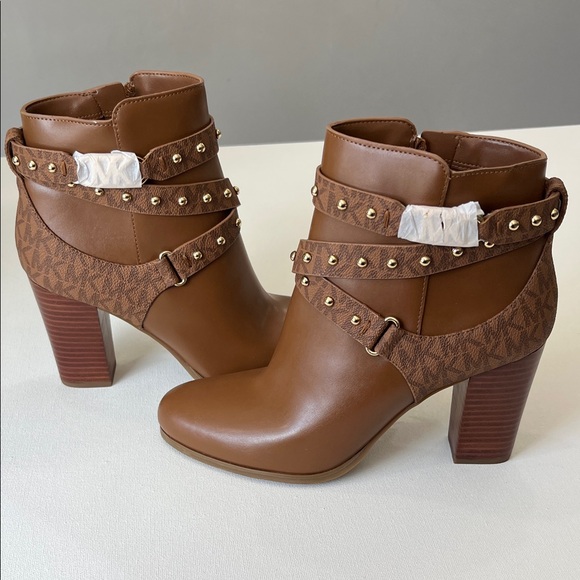 Michael Kors Brown Heeled Boots with Gold Studs - Picture 1 of 9